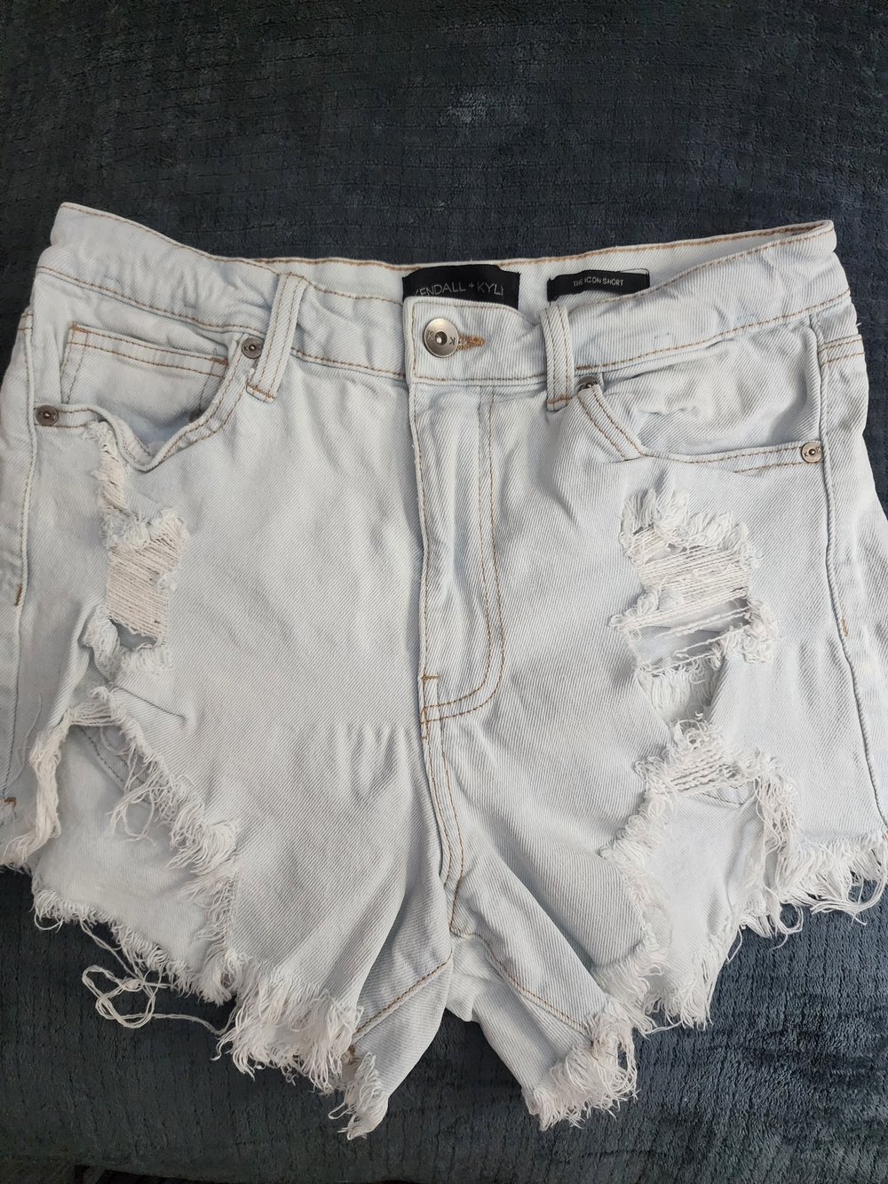 Kendall & Kylie Light White Distressed Denim Shorts